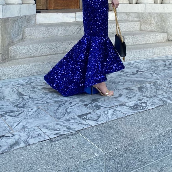 Royal blue maxi sequin evening gown prom dress - Picture 2 of 7